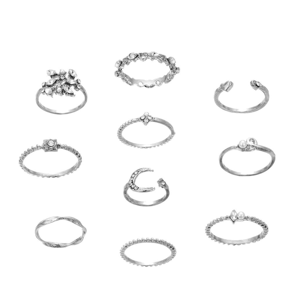 Fashion Women's 10 Piece Ring Set - Ladies Ring  Metal Ring Glossy Ring  Metal Ring Holiday Gift
