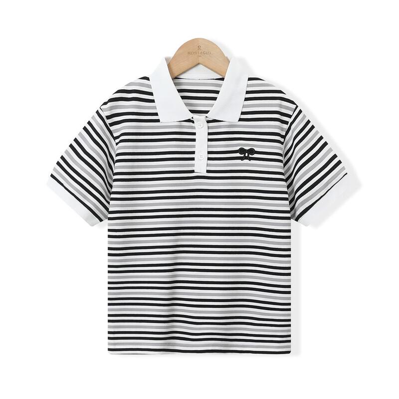 Montagut Girls  Summer Striped Polo Shirt with Bow Embroidery 140