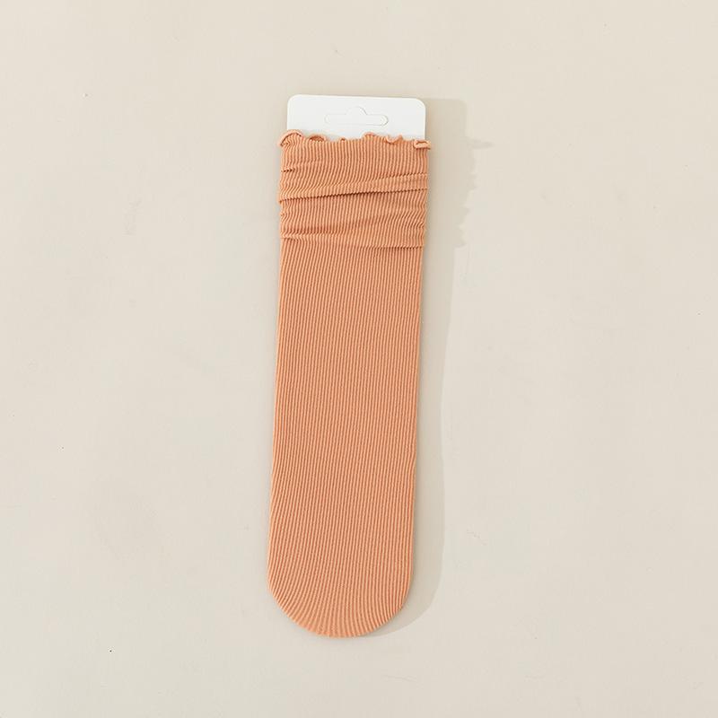 Women's Summer Ruffled Ice Silk Socks – Breathable, Comfortable, Mushroom Edge, Solid Color Slouch Socks