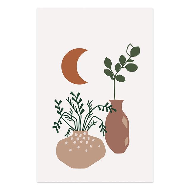 

Художественные принты в стиле бохо, абстрактный постер, рисунок линий растений, настенное искусство, солнце, луна, холст, картина, жженый оранжевый, украшение на стену в гостиной 21cm×30cm NoFrame