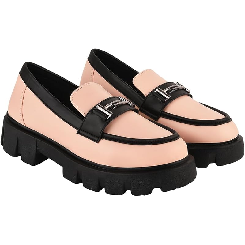 Shoetopia Front Buckle Detailed Peach Loafers For Women & Girls /Uk3-Eu36