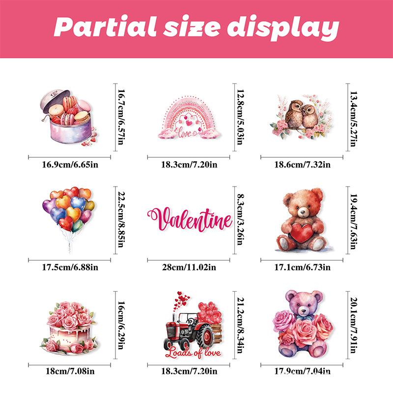 9pcs Valentine's Day Gnomes No Glue Static Sticker Window Glass Refrigerator Sticker