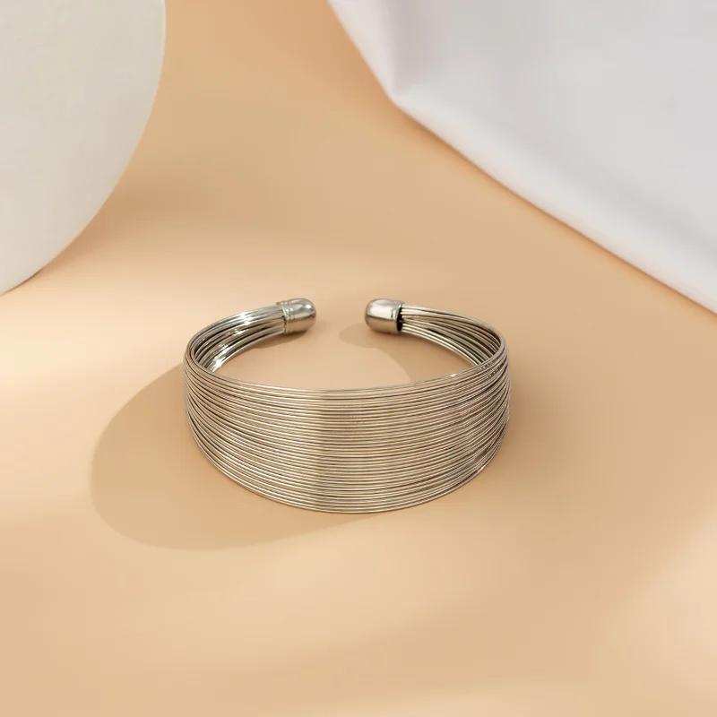 Vintage Gold Color Multi-Layer Opening Wide Cuff Bracelet for Women Punk Metal Adjustable Personality Bracelet Jewelry Gifts