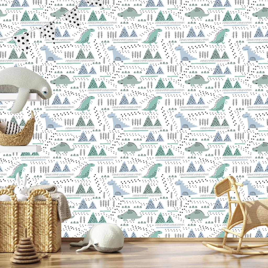 Dinosaurs Trees and Mountains Wallpaper for Living Room and Bedroom 50x1000