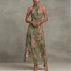 Retro Fashion Maxi Dress Summer Sleeveless Simple Print Ruffled Dresses Streetwear for Women's Clothing Holiday Party