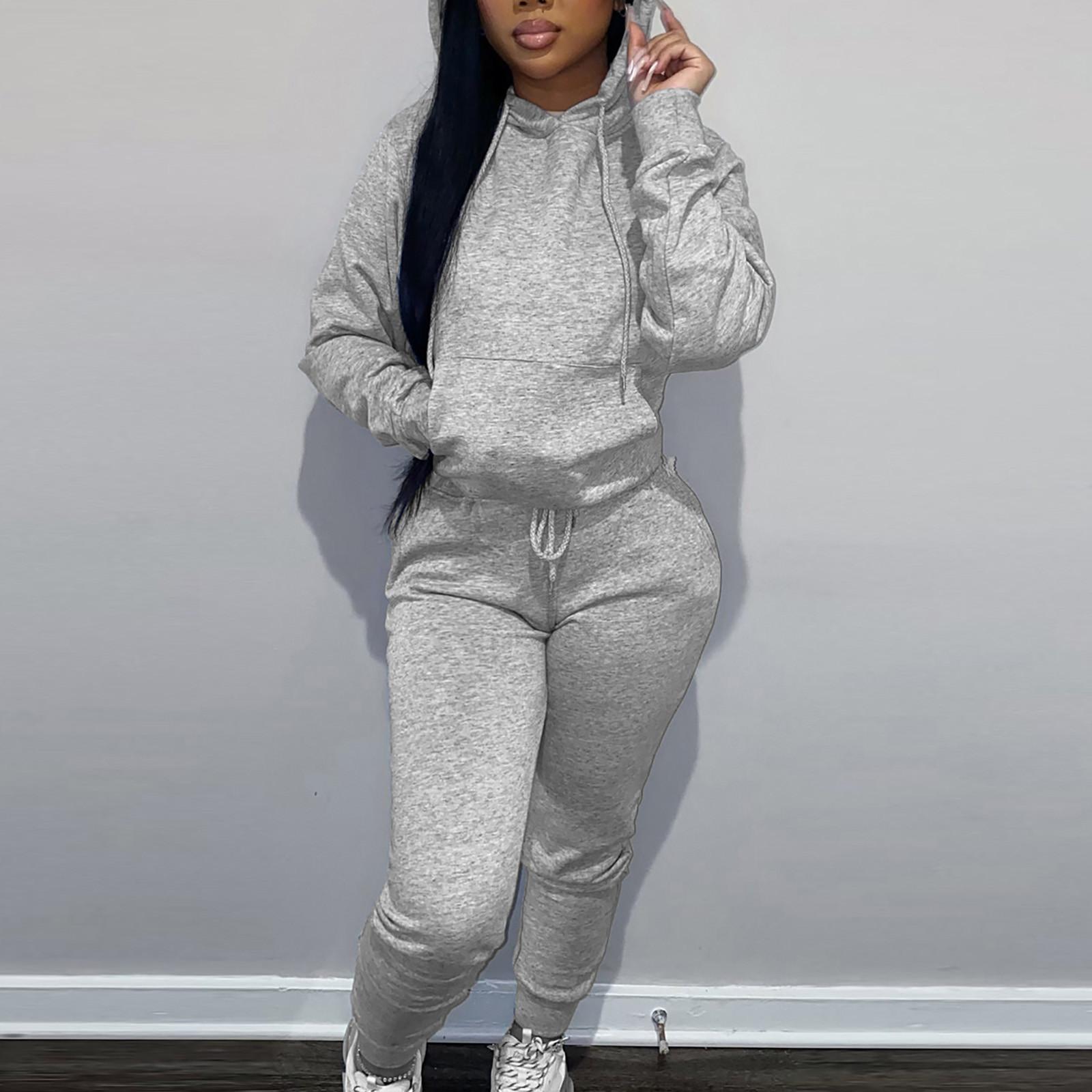 

Женская осенне-зимняя толстовка с капюшоном, повседневный спортивный костюм из двух частей XXL серый