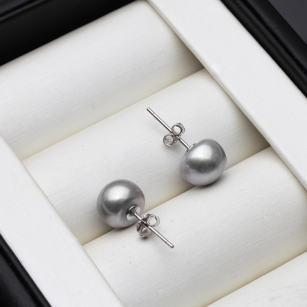 

Real 925 Sterling Silver Pearl Stud Earrings For Women,Black Natural Freshwater Flat Pearl Earrings Leverback Jewelry White Gray 7-8mm