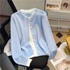Cárdigan de punto para mujer, bloques de color, cuello redondo, manga larga, imitación de dos piezas, primavera, otoño, nuevo diseño, abrigo suave y juvenil