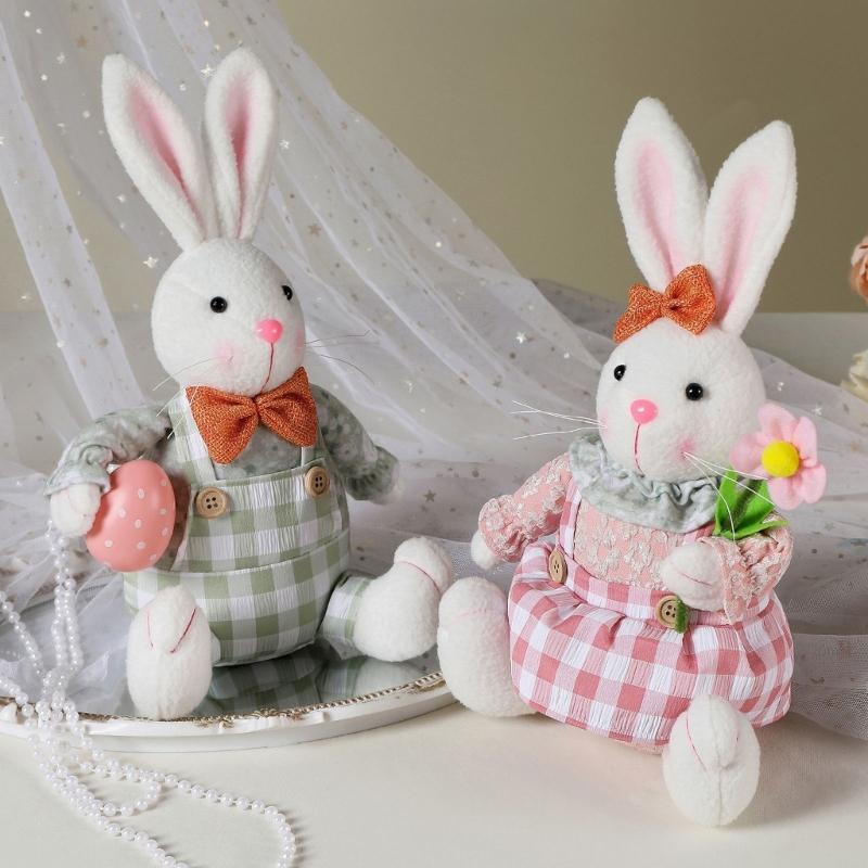 Spring Rabbit Doll Rabbit Figure for Easter Party Decors Kids Holiday Gift Colorful Accent for Windowsill Shelf
