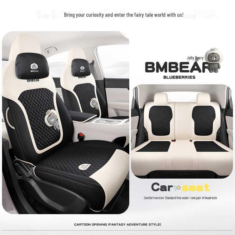 Universal Cartoon Linen Seat Cover for Geely Vision - Full Coverage, All-Season Cushion