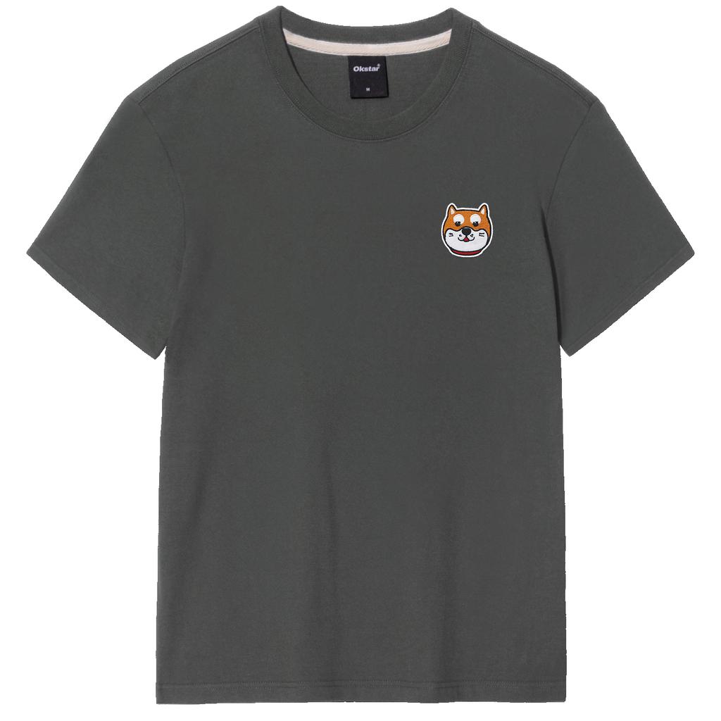 OKSTAR Shiba Inu Embroidered Patch Short Sleeve T-Shirt (Type B)