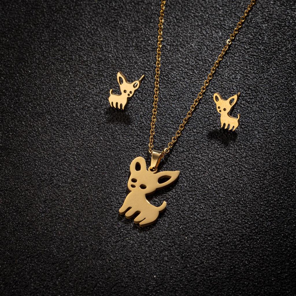 Chihuahua Stainless Steel Pendant & Earrings Set - Fashion Pet-Inspired Jewelry