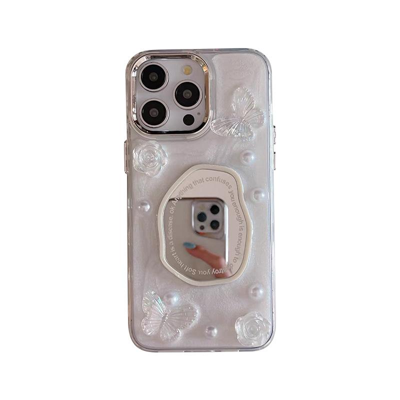 Butterfly Flower Glitter Epoxy Mobile Phone Case For Apple 16 Pearl Iphone17Promax Mirror Women