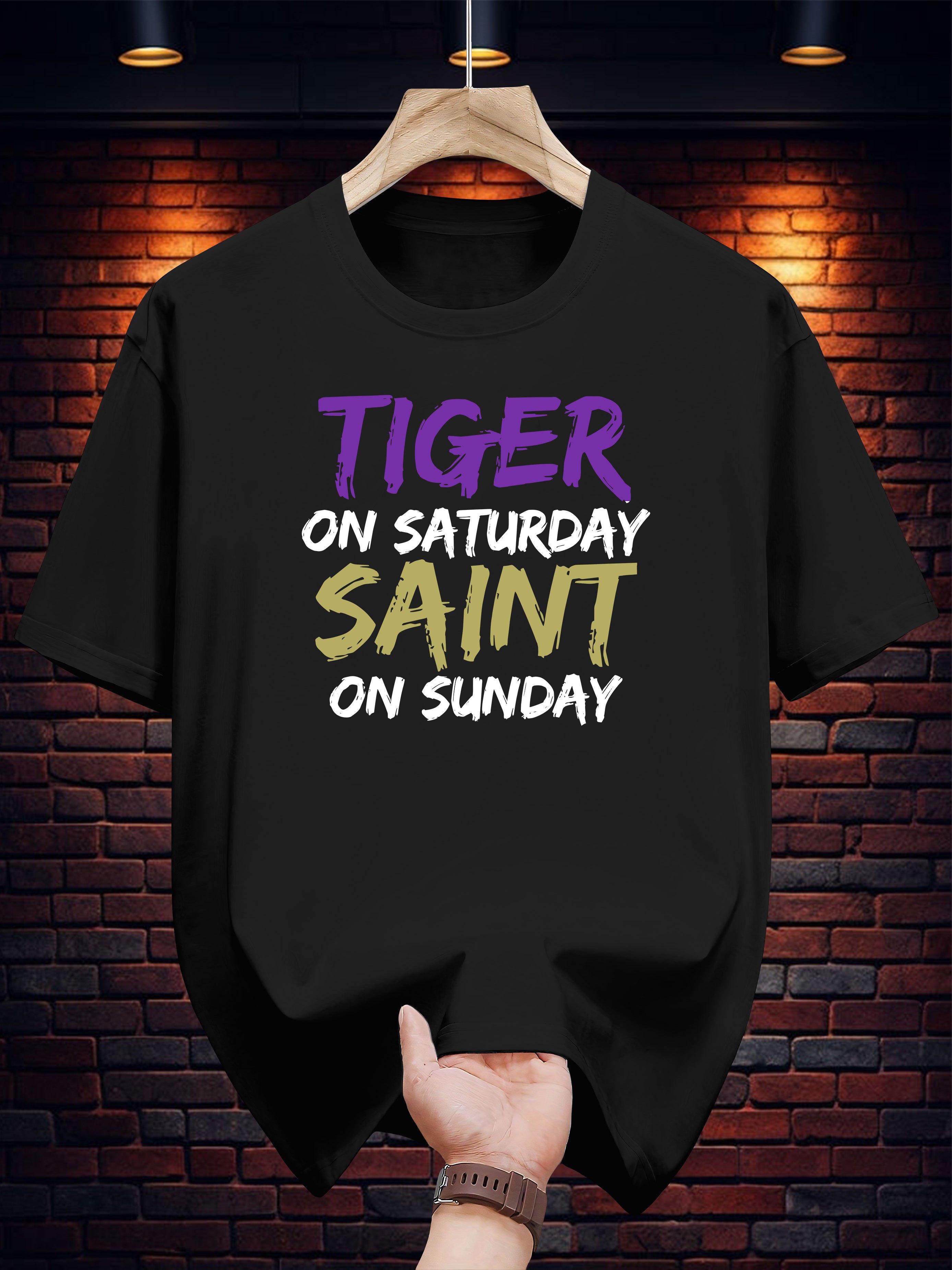 

Casual Cotton T-shirt with Vibrant Tiger on Saturday Saint on Sunday Print - Short Sleeve XXL
