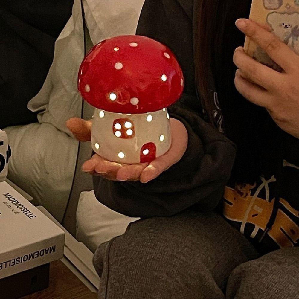Sleeping Mushroom Night Light Table Decor Lamp Ceramic  Night Light  Birthday Gift