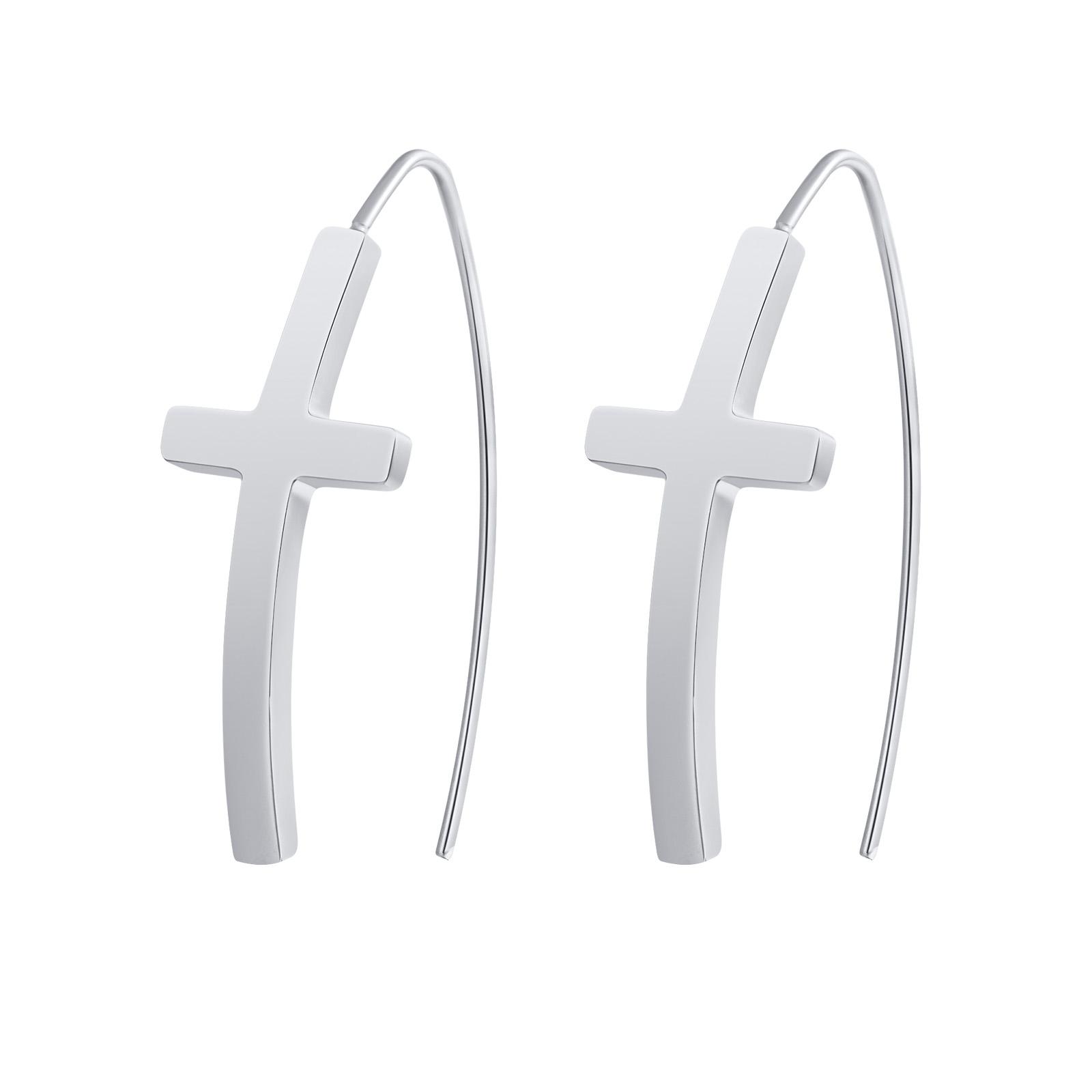 

Cross Fish Hoop Earrings, Stainless Steel Cruz Earring Dangle ,Simple Wire Thread Minimalist Christian Jewelry