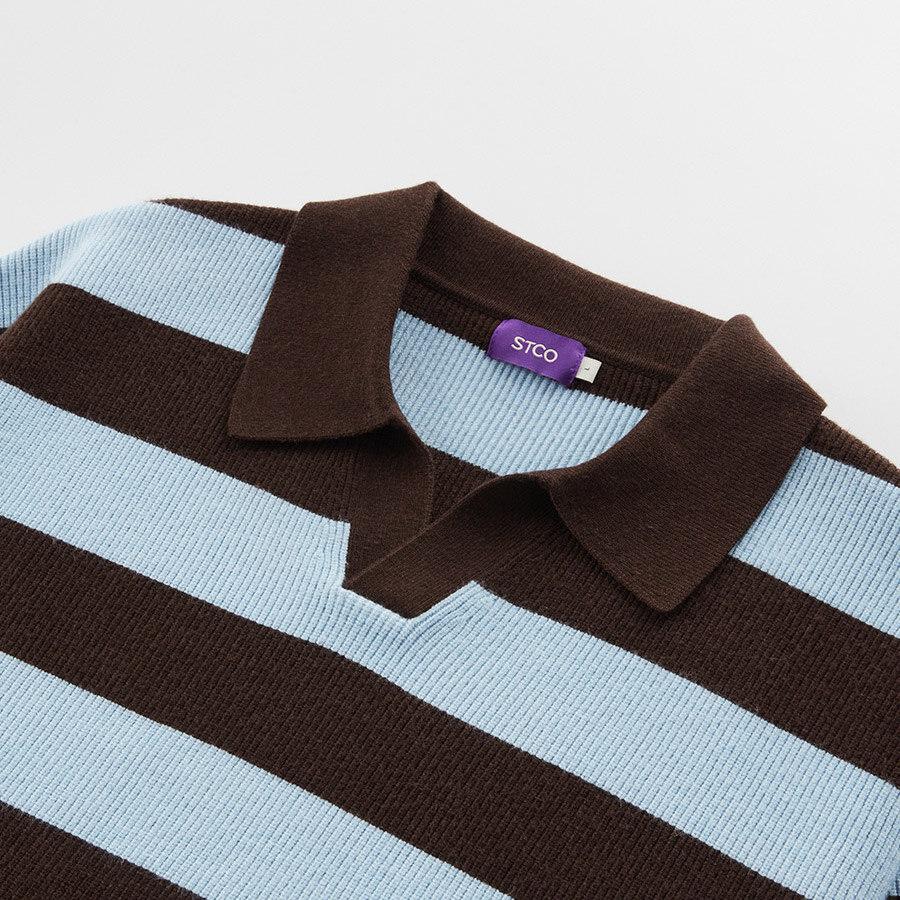 STCO Bold Stripe Open Collar Knit Blue (Oversized)_Sktva74Oml
