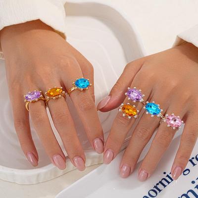 European-American Luxury Diamond Oval Open Ring – Geometric Dopamine Sweet Food Design, High-End Niche Jewelry.