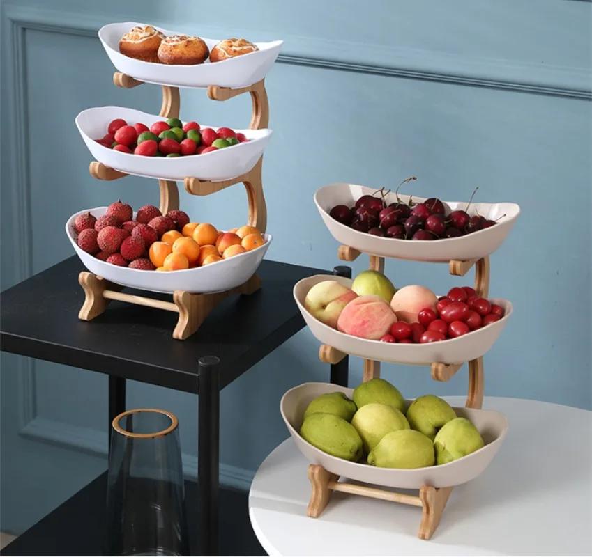 Table Plates Dinnerware Dried Fruit Bowl Basket Three-layer Plastic Fruit Plate Partitioned Candy Cake Trays Kitchen Fruit Bowl
