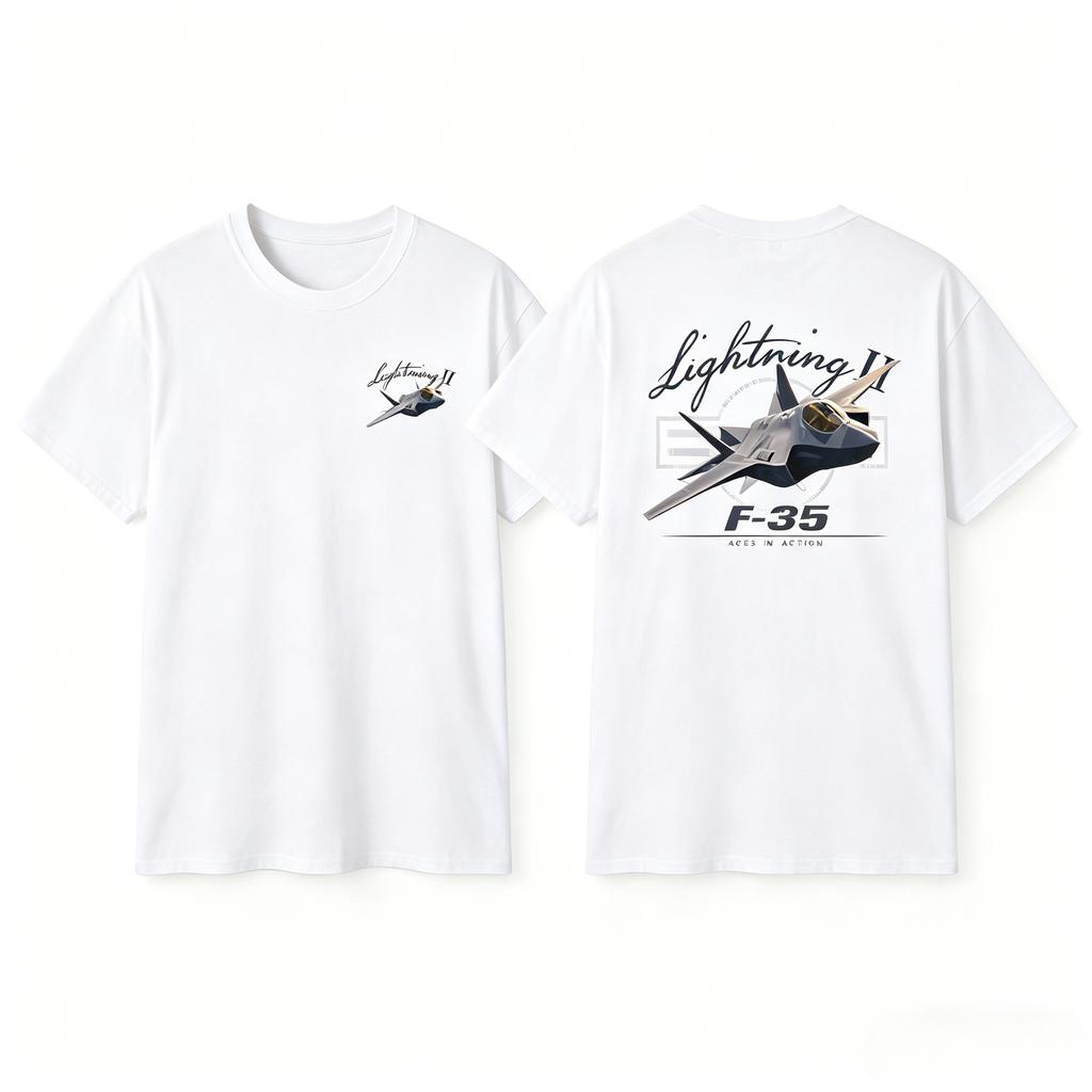 T-shirt Specifica Aereo F-35 Lightning II Streetwear Aviazione Militare Cotone Unisex Casual Grafica Caccia Top