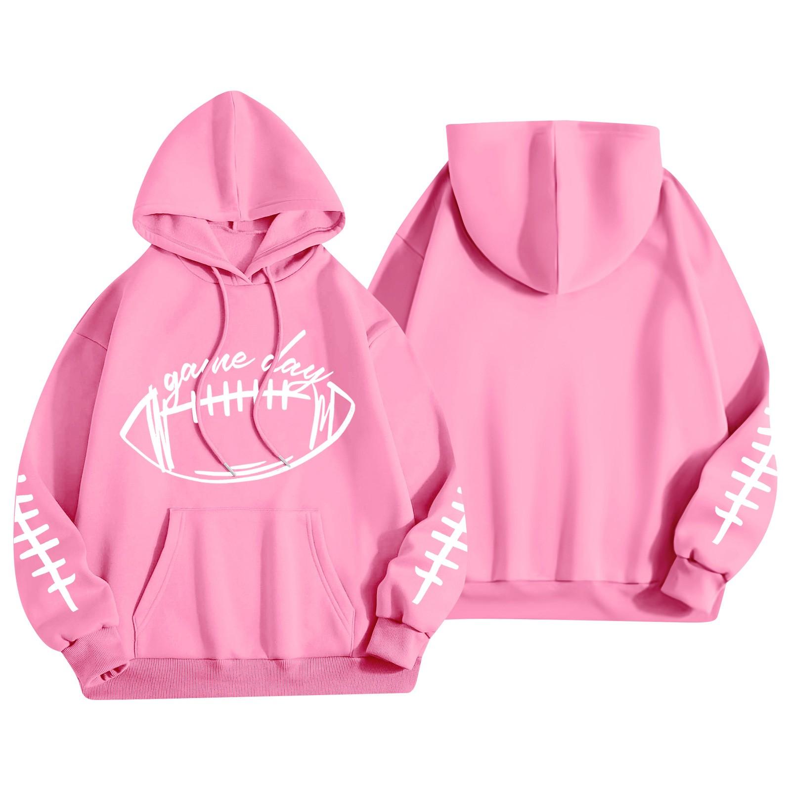 

Жіночий модний легкий пуловер з довгими рукавами та кишенями, худі з принтом у стилі регбі XXXL рожевий