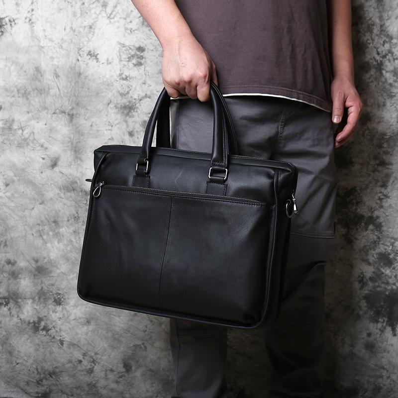 NZPJ Men's Genuine Leather Business Handbag Top Layer Cowhide Cross Section Office Computer Bag Shoulder Messenger Briefcase