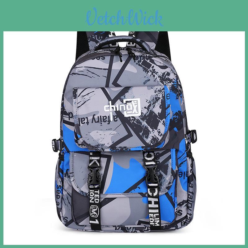 Chinese Pattern Nylon Casual Backpack For Middle School Students With Laptop Pocket For Daily Use