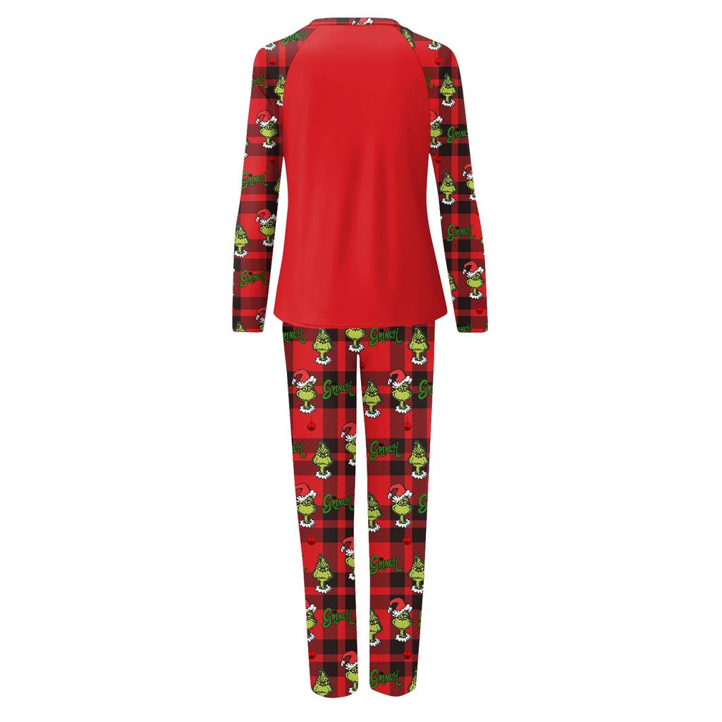 Family Matching Christmas Print Pajama Set, Long Sleeve Neck Top and Pants for Parents and Kids
