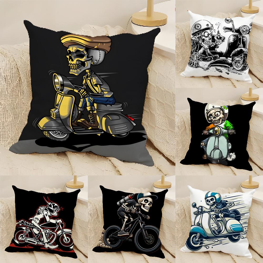 Funny Skull Motorcycle Pattern 2 Pillow Case Linen Cushion Covers For Decorative Sofa Home Pillows Case Car Chair Pillows Cases