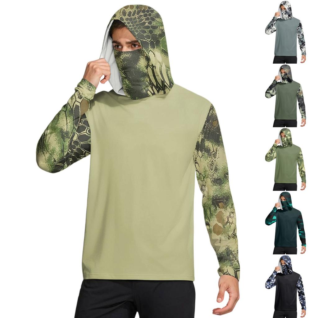 Men's Shirt With Mask Lightweight Long Sleeve Hooded Hiking Fishing Performance