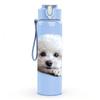 1PC White Fluffy Puppy Dog Print 750ml Color Plastic Sports Water Bottle Leakproof Flip Straw Lid Suitable for Sports Office Home Use