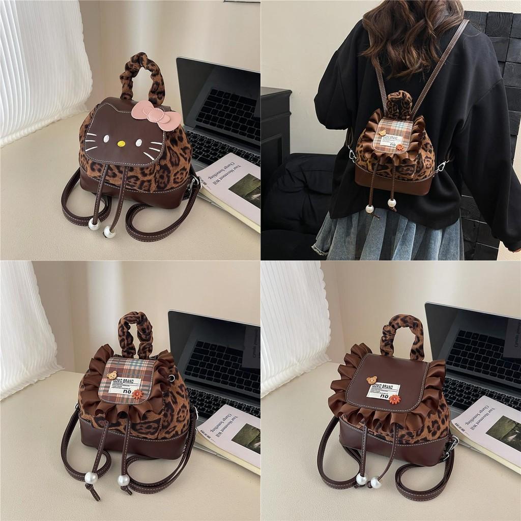 Hello Kitty Cat Mini Backpack With Nylon Material And Butterfly Knot For Daily Use