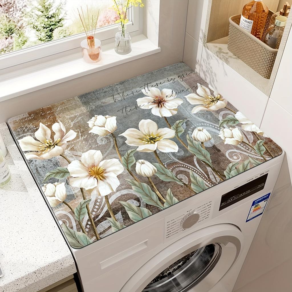 Flower Printed Washing Machine Dust Pad, Quick Drying and Absorbent Kitchen Washing Table Pad, Refrigerator Dust Cover