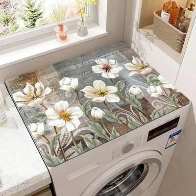 Flower Printed Washing Machine Dust Pad, Quick Drying and Absorbent Kitchen Washing Table Pad, Refrigerator Dust Cover