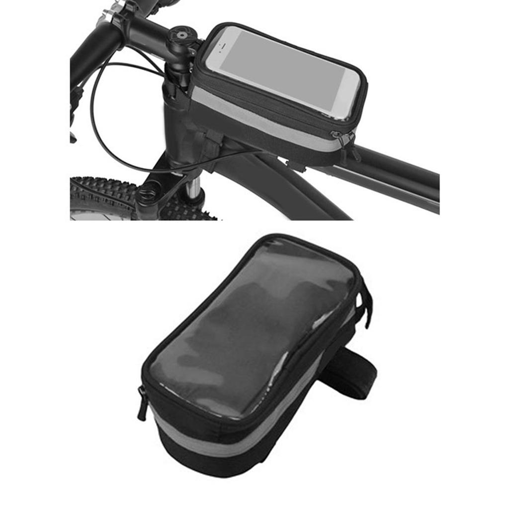 Bike Phone Front Frame Bag High Sensitivity TPU Touch Screen Bike Top Tube Bag with Compartment Black