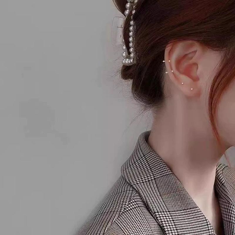 925 Silver 6/8/10MM Pole Length Gold Bead Mini Stud Earring For Women Fine Jewelry Piercing Ear bone Accessories