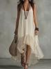 European and American Women's Clothing Fashion Solid Color Suspender Summer Casual Light Irregular Dress