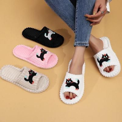 Striped Sausage Cat Slippers - Cozy European/American Casual Cotton for Spring/Fall