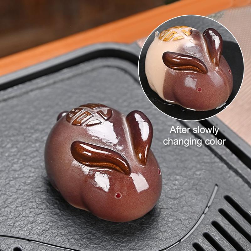 Color Changing Tea Pet White Rabbit Golden Rabbit Tea Table Accessories Color-Changing When Heated, Decoration Ornaments