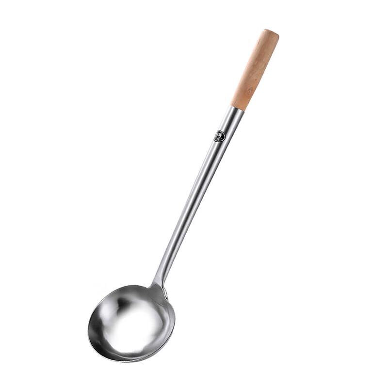 Thickened Stainless Steel Wok Ladle with Wooden Handle