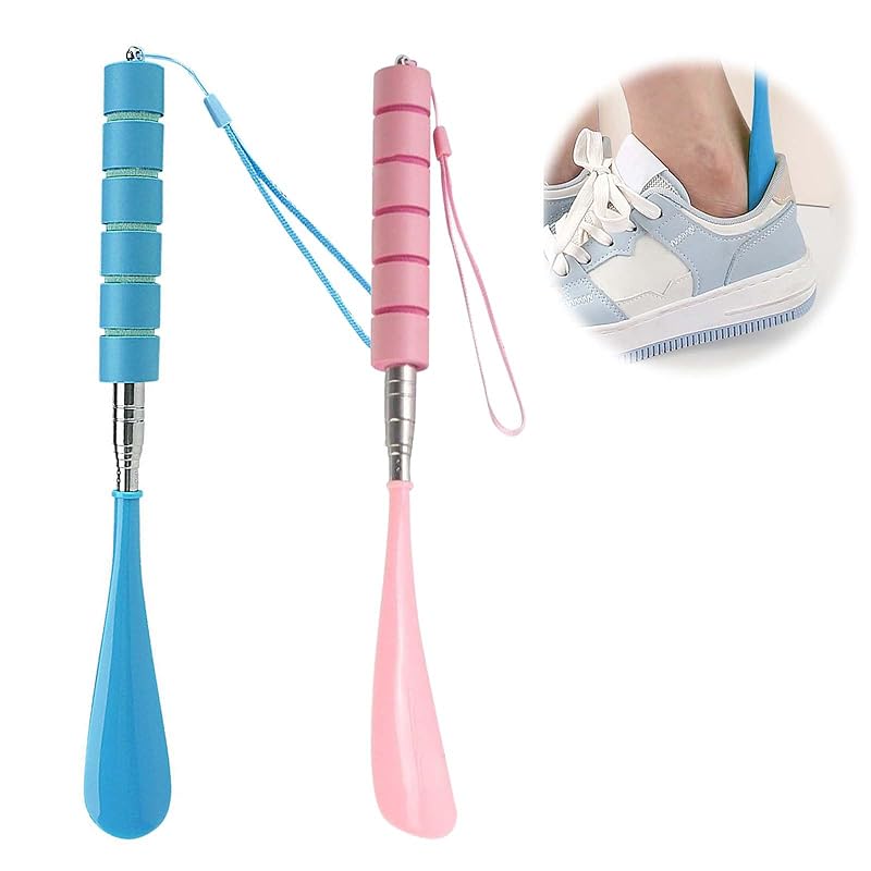 

EsiFare Shoehorn cell phone [set of 2] shoehorn long Shoe horn shoehorn Telescoping stainless steel three-stage adjustment Convenient to carry For