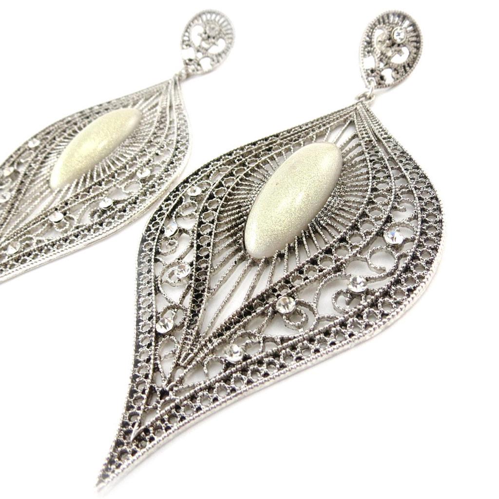 Les Trésors De Lily [J1239] - Silver Beige 'Sissi' Designer Earrings