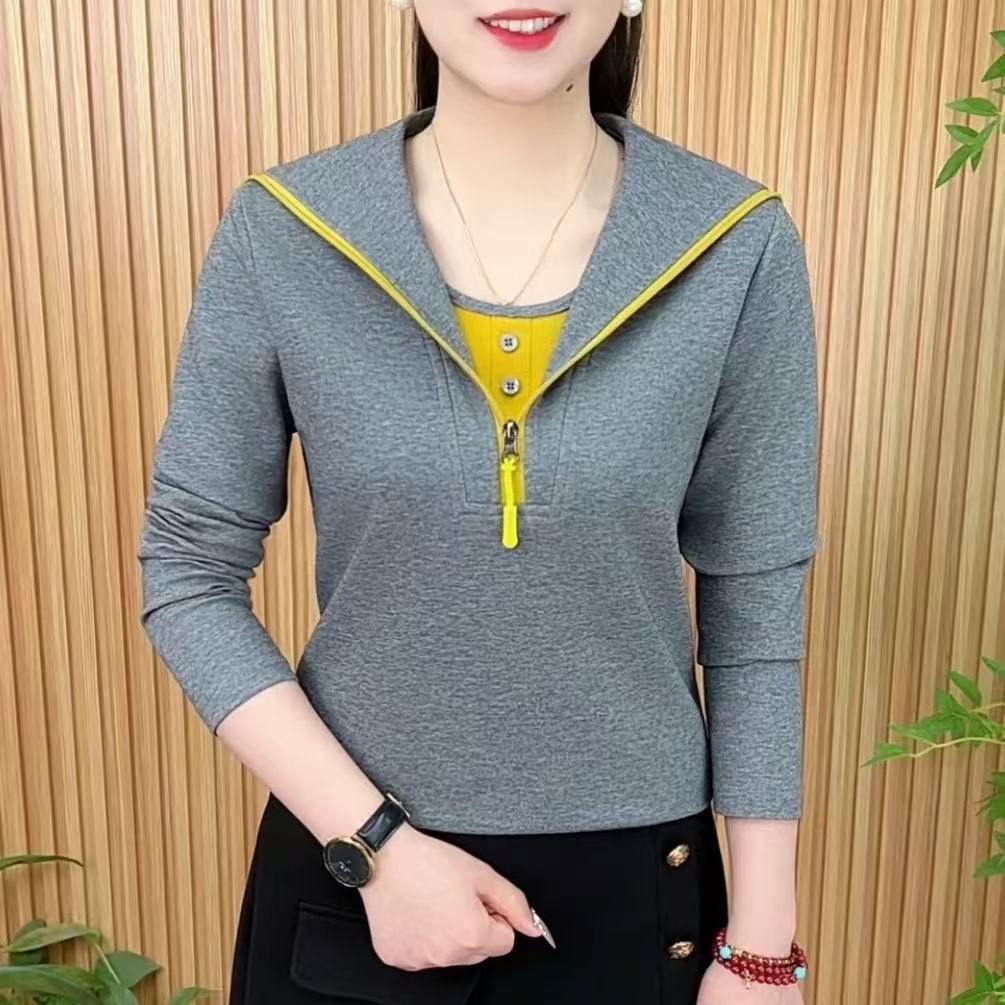 

2025 Spring Women s Fashion Color Block Layered Long Sleeve T-Shirt - Versatile Tummy Covering Top XL белый