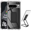 Case - E.F.CONNECTION - for Google Pixel 8 Pro - Shockproof Silicone - Transparent - Black Adjustable Stand