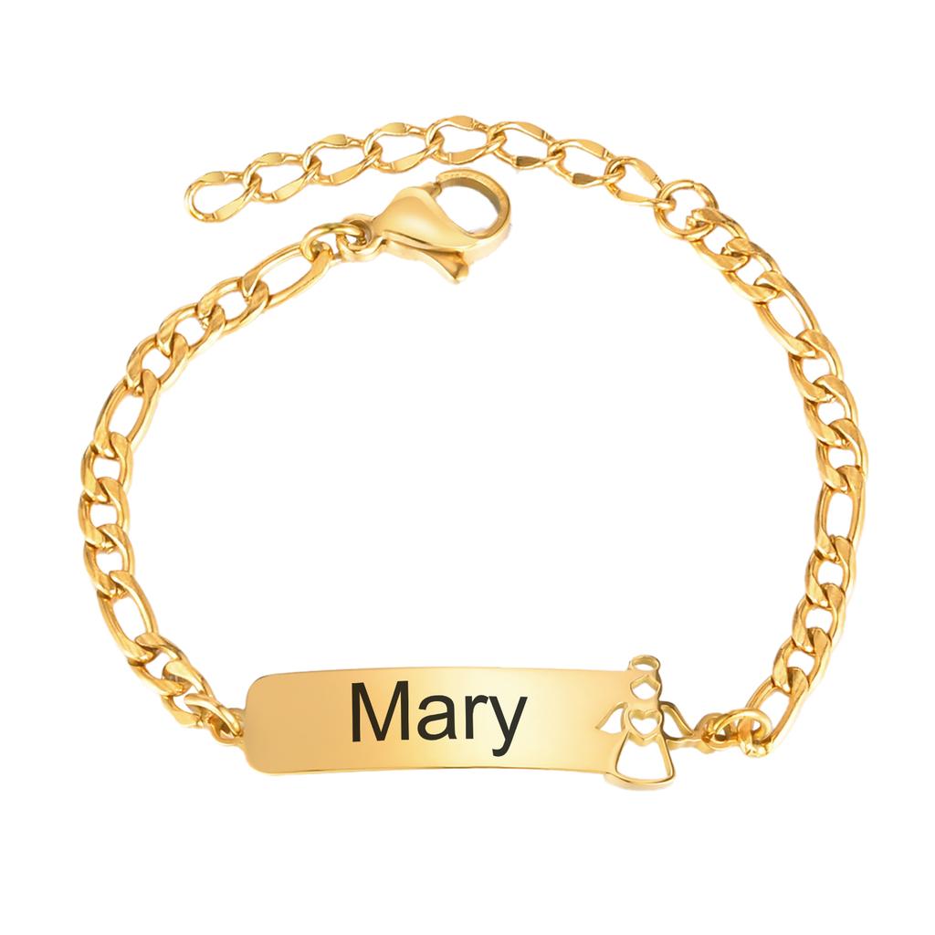 Free Engraving Name Date Bracelet for Baby,NK Chain Hollow Angel Stainless Steel Bracelets,Fashion Waterproof Jewelry Gift