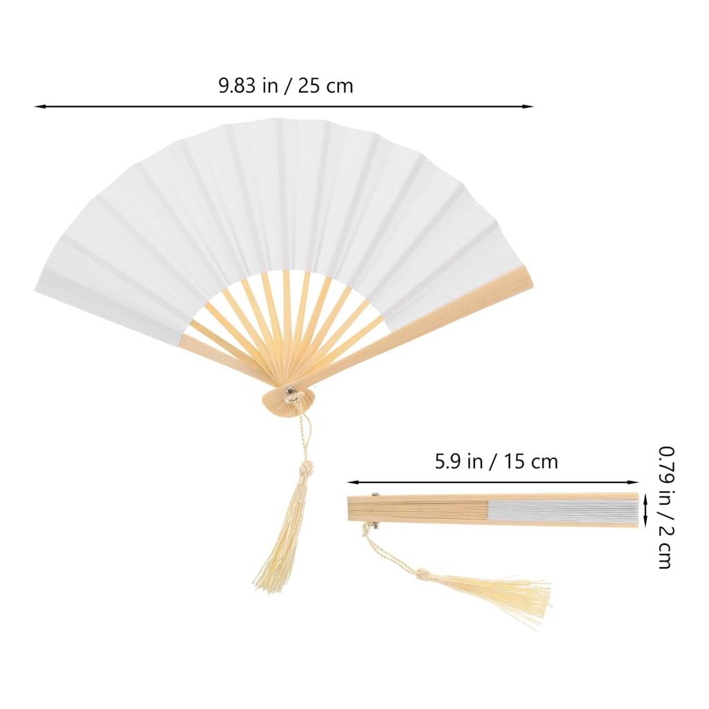 Ibasenice Mini Folding Fans, Set of 4, Foldable Handheld Paper Fans, Plain White, Lightweight and Compact, 9.8 Inch, Perfect for Doll Photography