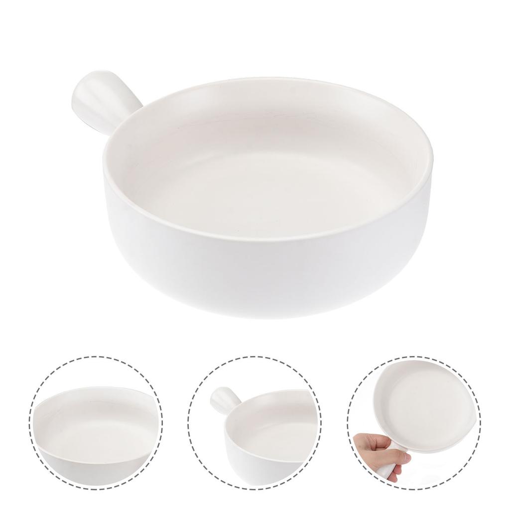 Ceramic Salad Bowl Green Cooking Pan Handle Ovenware Kitchen Noodle Bowl Breakfast Pot Small Milk Warming Household