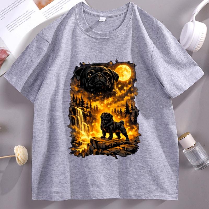 Lustiges Mond-Mops Heulendes T-Shirt Unisex Damen Hunde-Liebhaber T-Shirt Lässig Weich Fitness Sommer Kurzarm T-Shirt Bequeme Kleidung