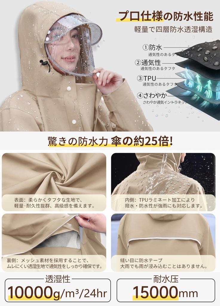 [Meetpon] Cycling Raincoat [Polyester x TPU Laminate, Highly Breathable] Women's & Men's Raincoat, Comfortable, Highly Water Resistant, Cycling Poncho