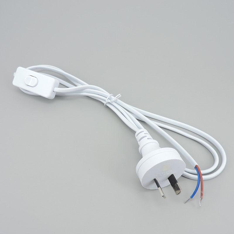 Kabel zasilający AC 220V 2-pinowy wtyczka UK AU 1,8m z wyłącznikiem, kabel zasilający, adapter, biały przewód do lampy LED